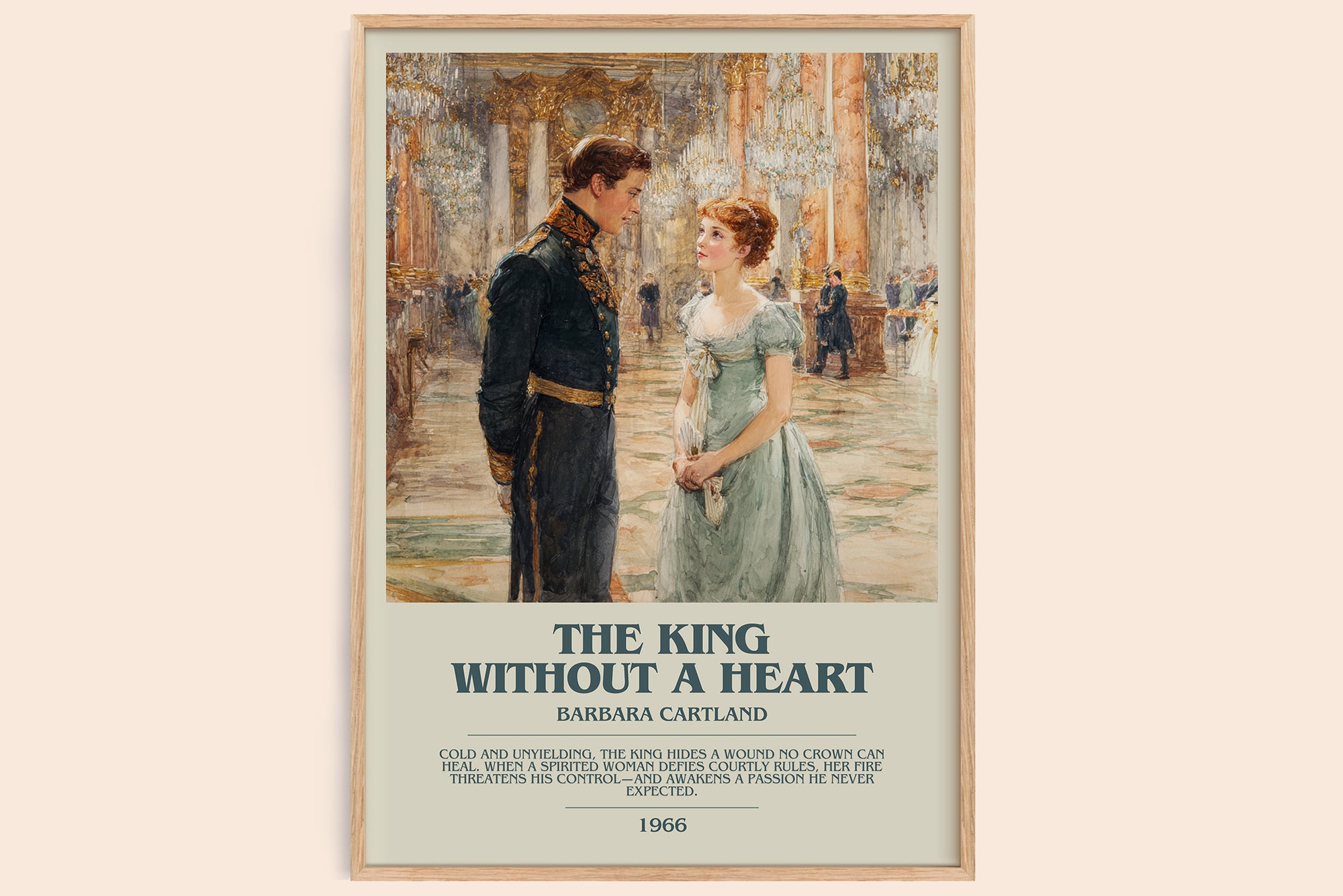 The King Without A heart bookish book poster by Barbara Cartland – framed literary art print