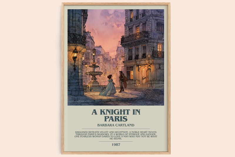 A Knight in Paris bookish book poster by Barbara Cartland – framed literary art print