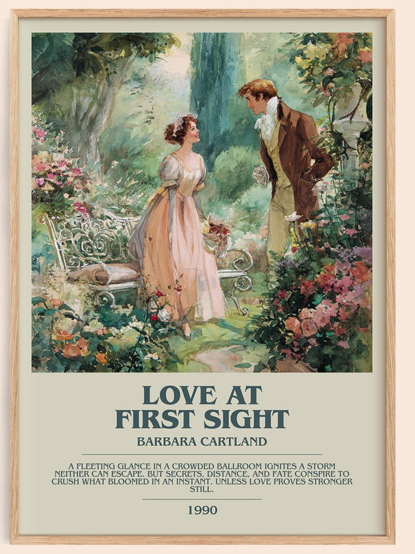 Love at First Sight bookish book poster by Barbara Cartland – framed literary art print