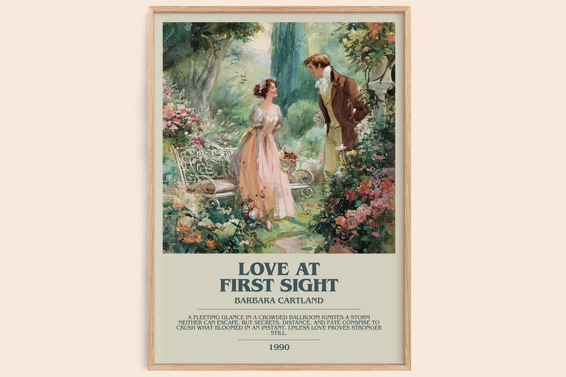 Love at First Sight bookish book poster by Barbara Cartland – framed literary art print