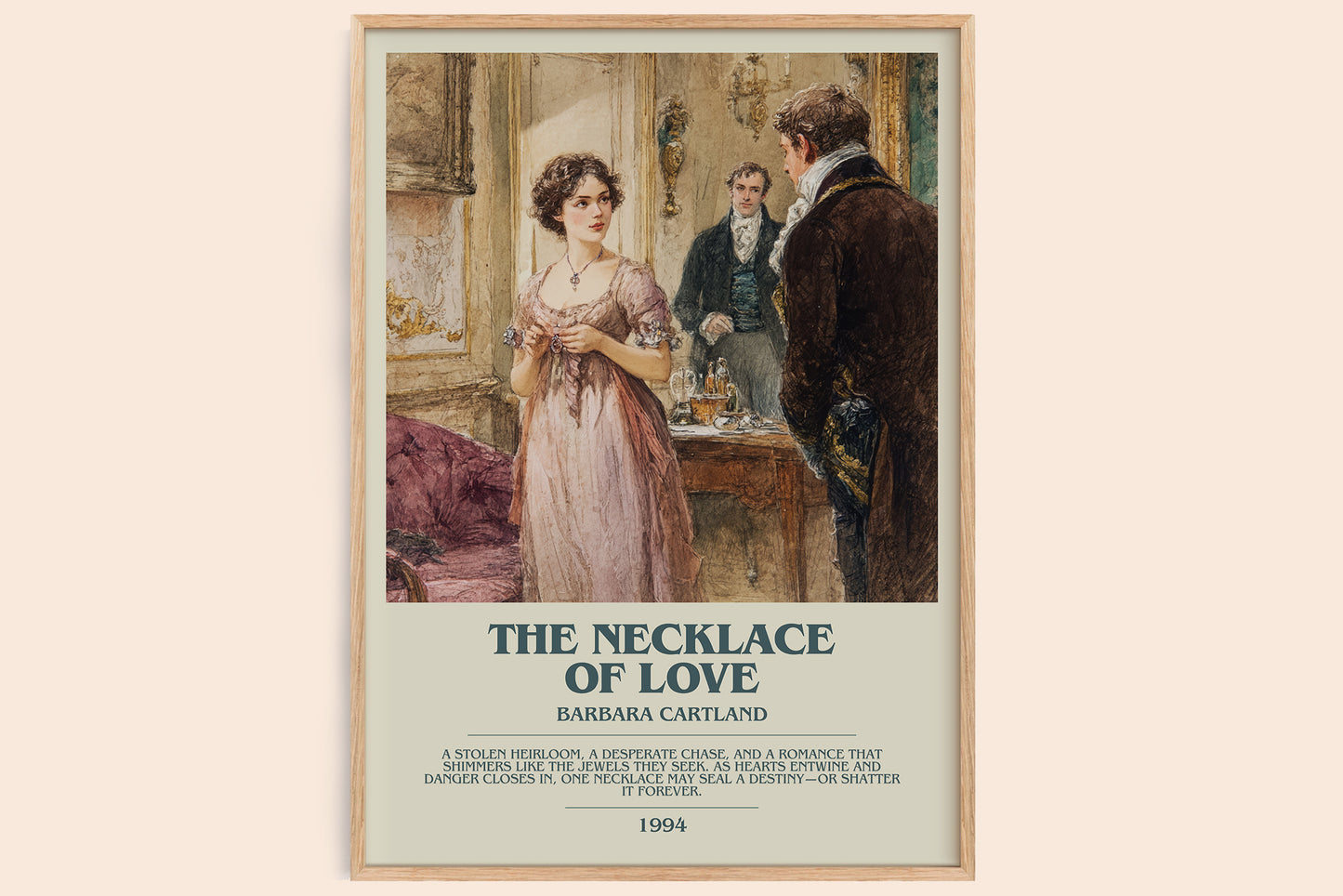 The Necklace of Love bookish book poster by Barbara Cartland – framed literary art print