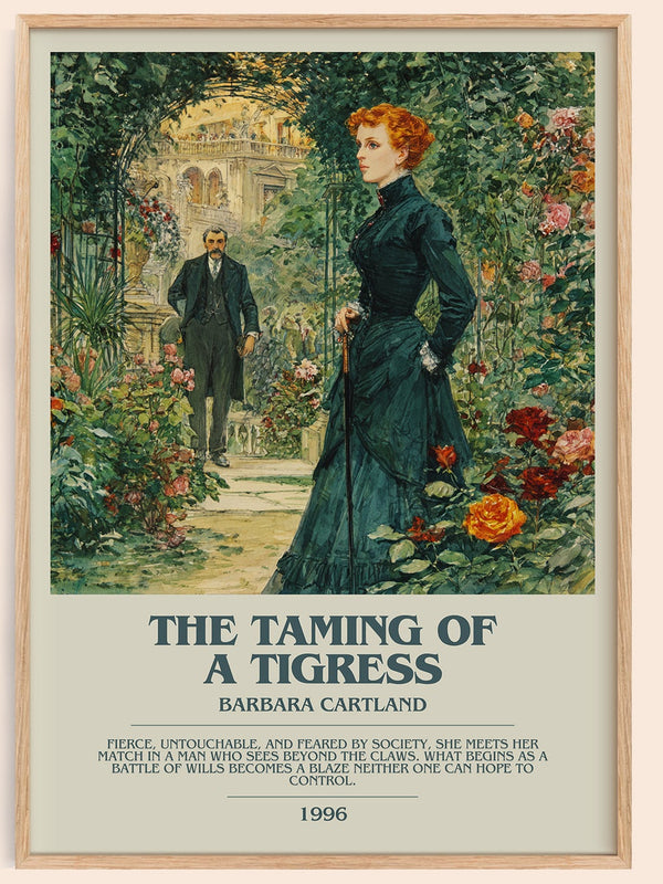 The Taming of a Tigress bookish book poster by Barbara Cartland – framed literary art print
