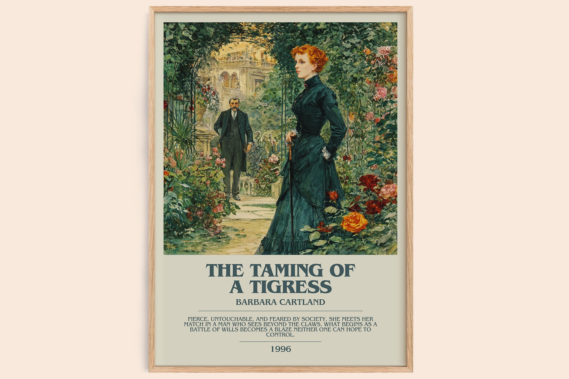 The Taming of a Tigress bookish book poster by Barbara Cartland – framed literary art print