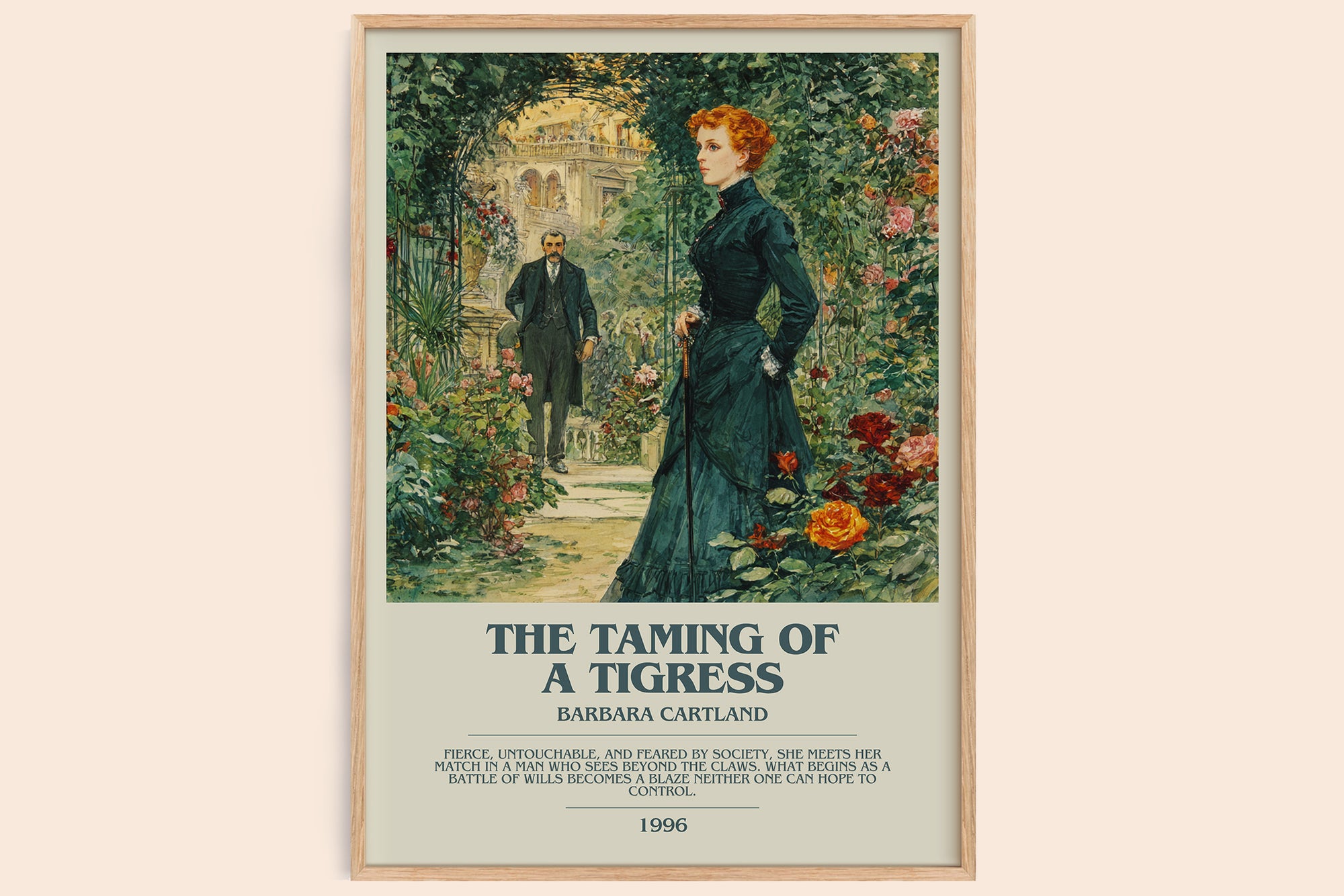 The Taming of a Tigress bookish book poster by Barbara Cartland – framed literary art print