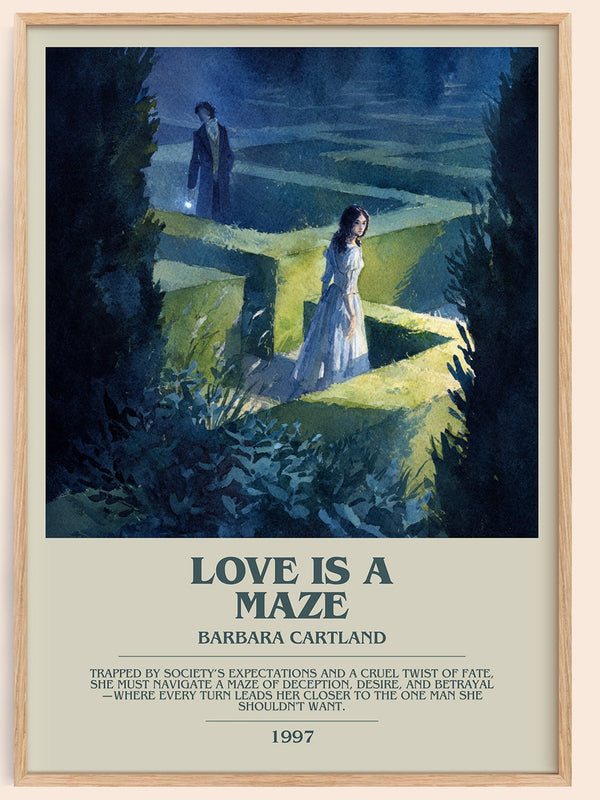 Love Is a Maze bookish book poster by Barbara Cartland. – framed literary art print