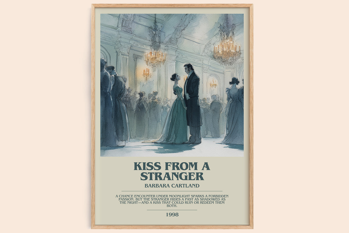 Kiss from a Stranger bookish book poster by Barbara Cartland – framed literary art print