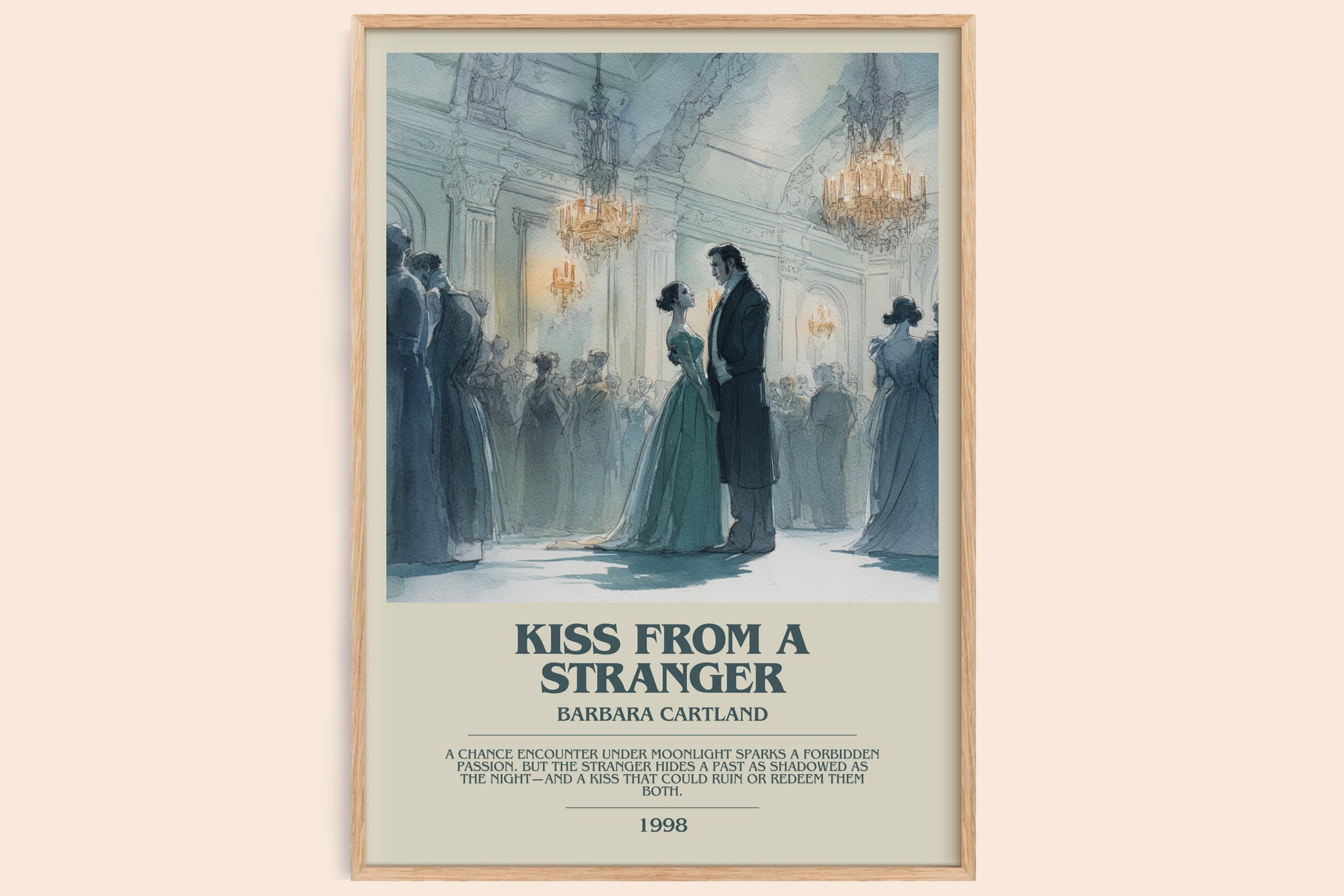 Kiss from a Stranger bookish book poster by Barbara Cartland – framed literary art print