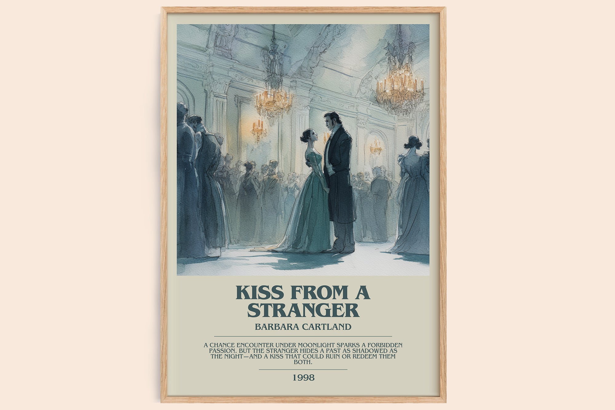 Kiss from a Stranger bookish book poster by Barbara Cartland – framed literary art print