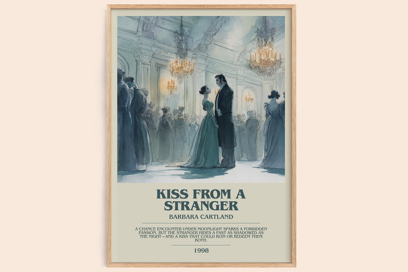 Kiss from a Stranger bookish book poster by Barbara Cartland – framed literary art print