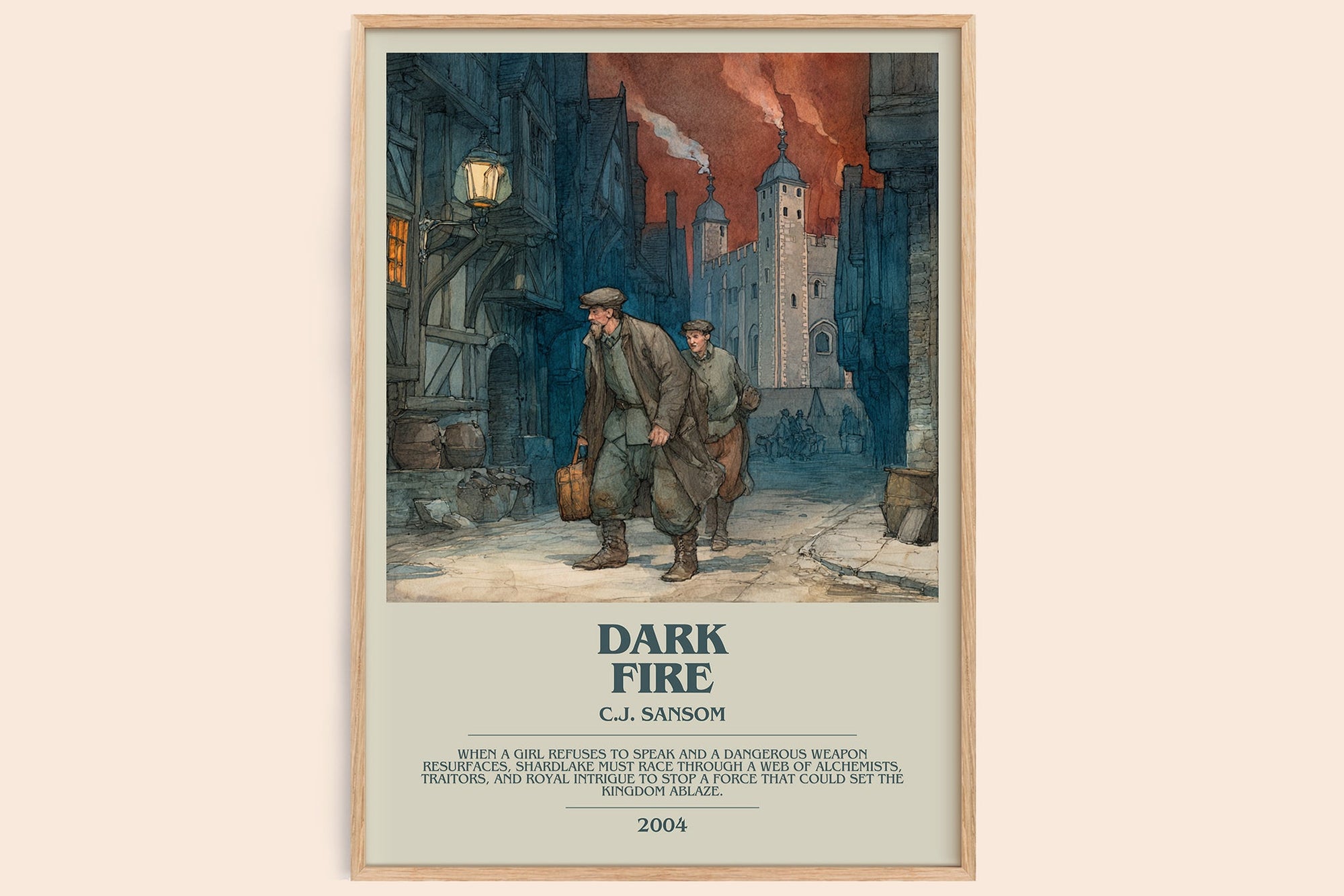 Dark Fire bookish book poster by C.J. Sansom – framed literary art print