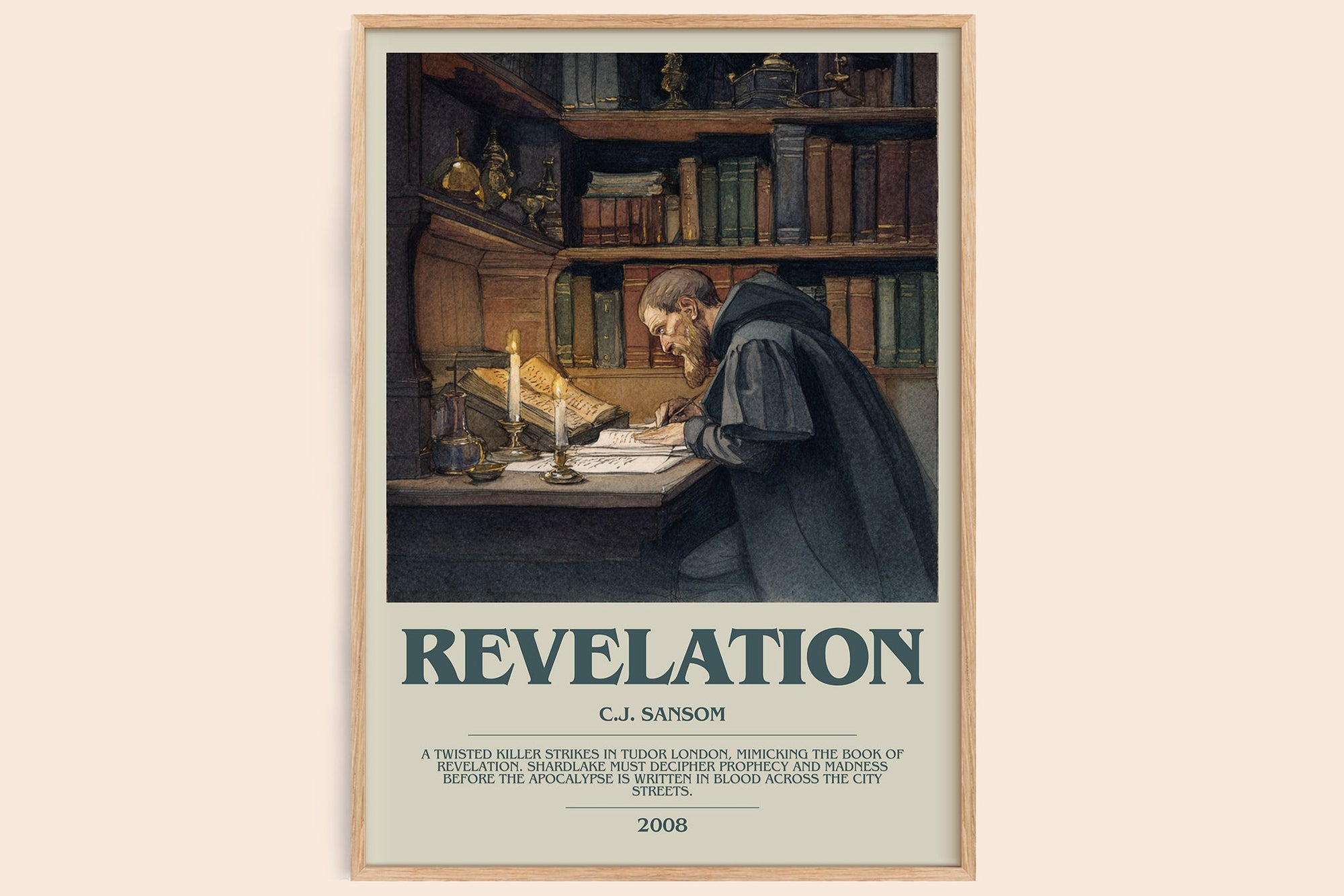 Revelation bookish book poster by C.J. Sansom – framed literary art print