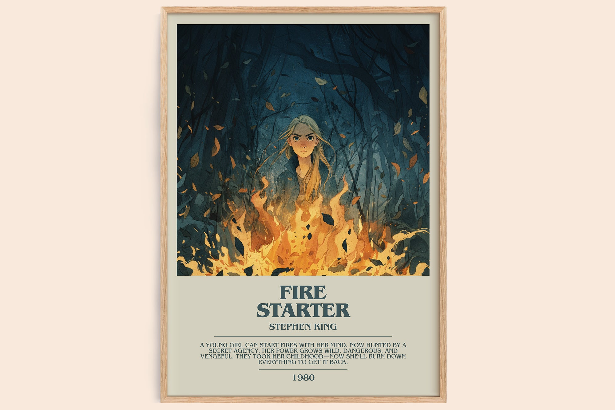 Firestarter bookish book poster by Stephen King – framed literary art print