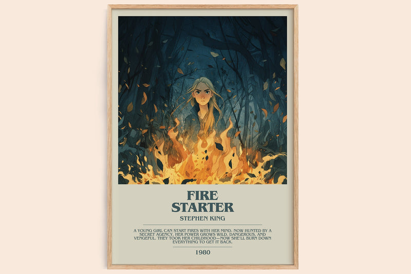 Firestarter bookish book poster by Stephen King – framed literary art print