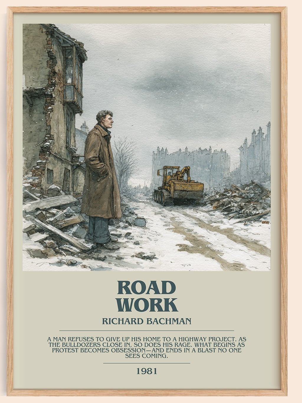 Roadwork bookish book poster by Richard Bachman – framed literary art print