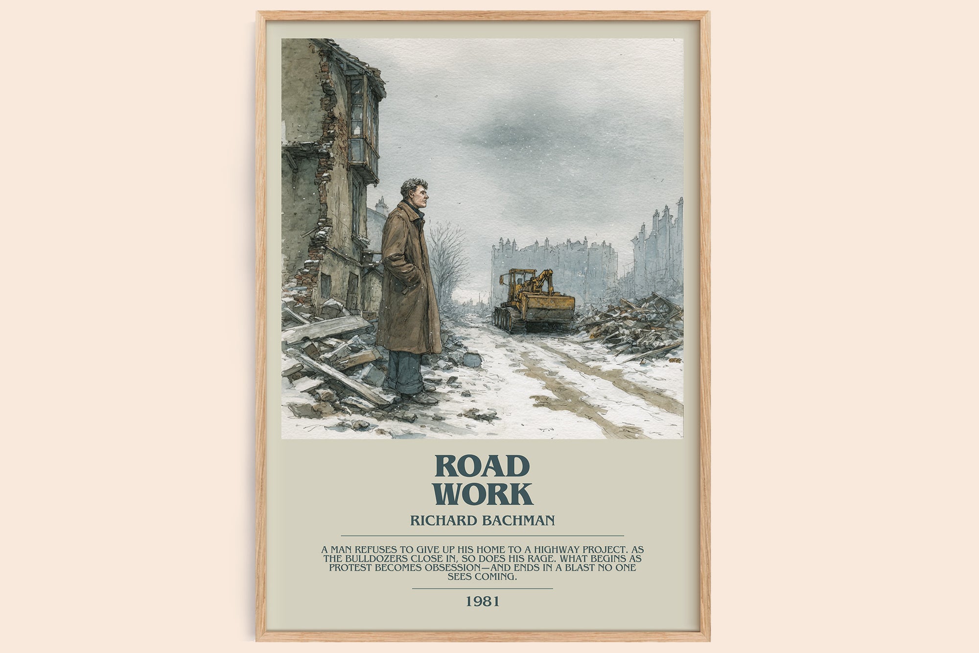 Roadwork bookish book poster by Richard Bachman – framed literary art print