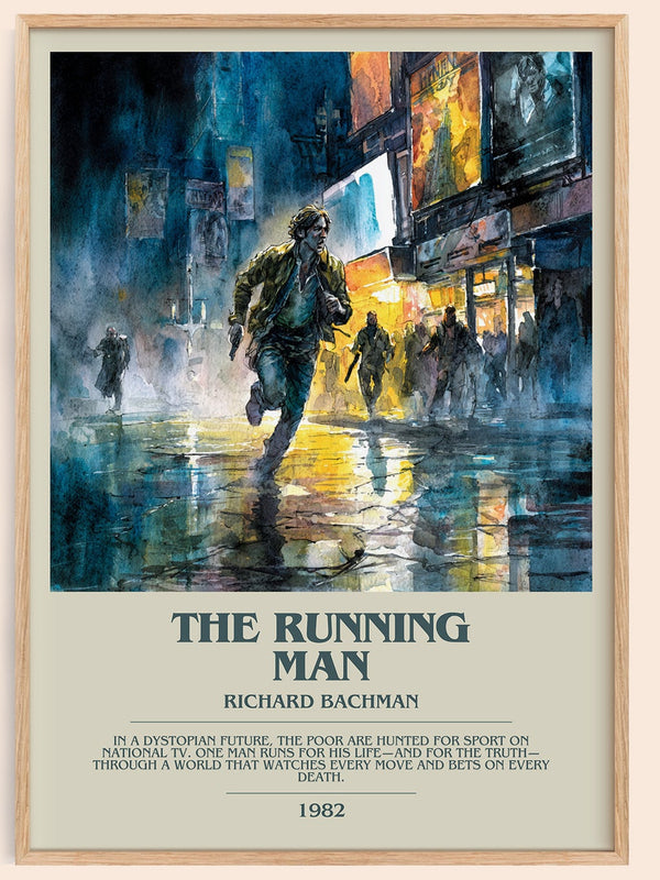 The Running Man bookish book poster by Richard Bachman – framed literary art print