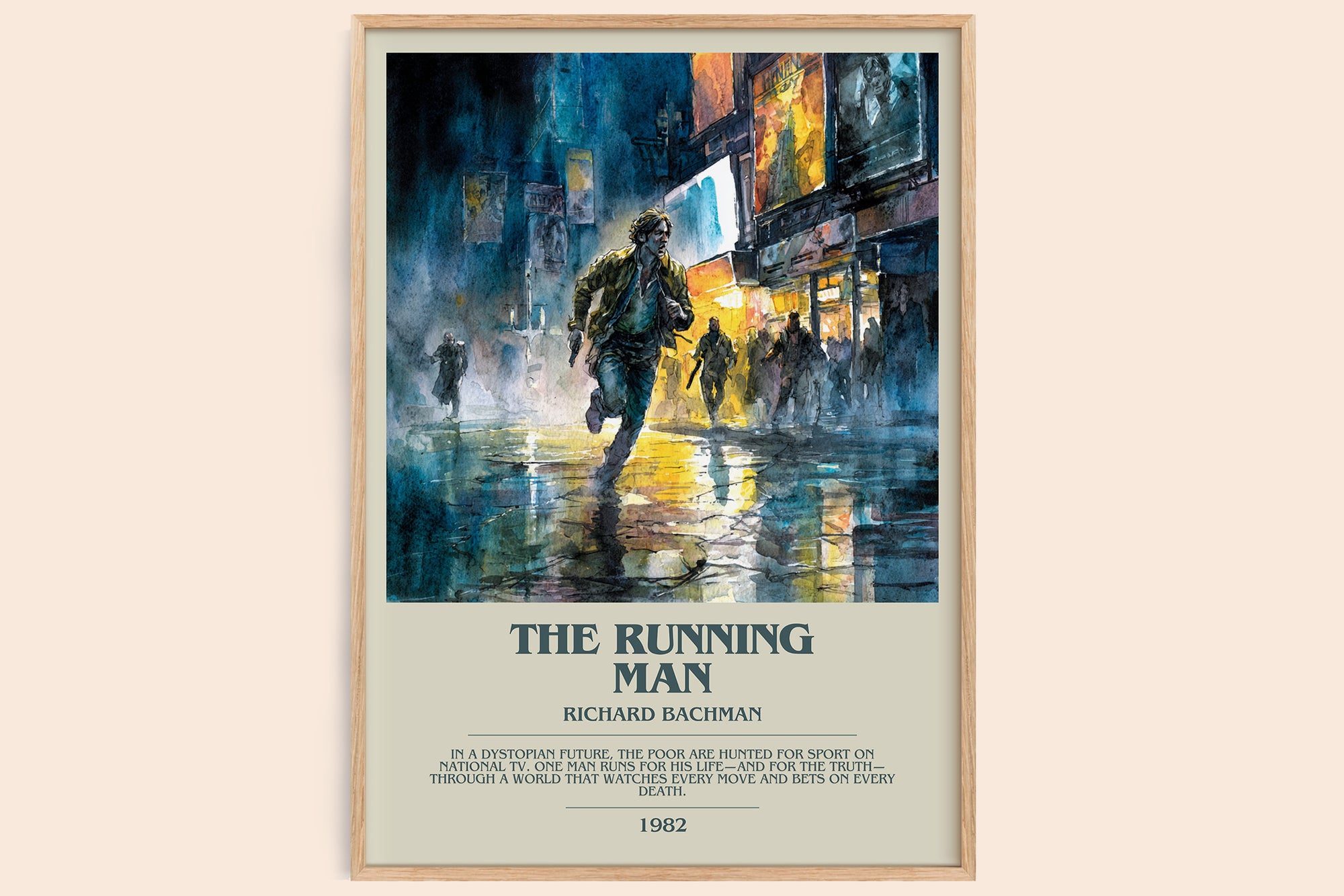 The Running Man bookish book poster by Richard Bachman – framed literary art print