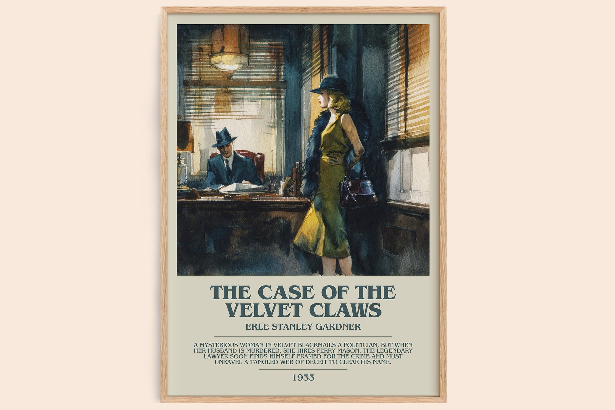 The Case of the Velvet Claws bookish book poster by Erle Stanley Gardner – framed literary art print