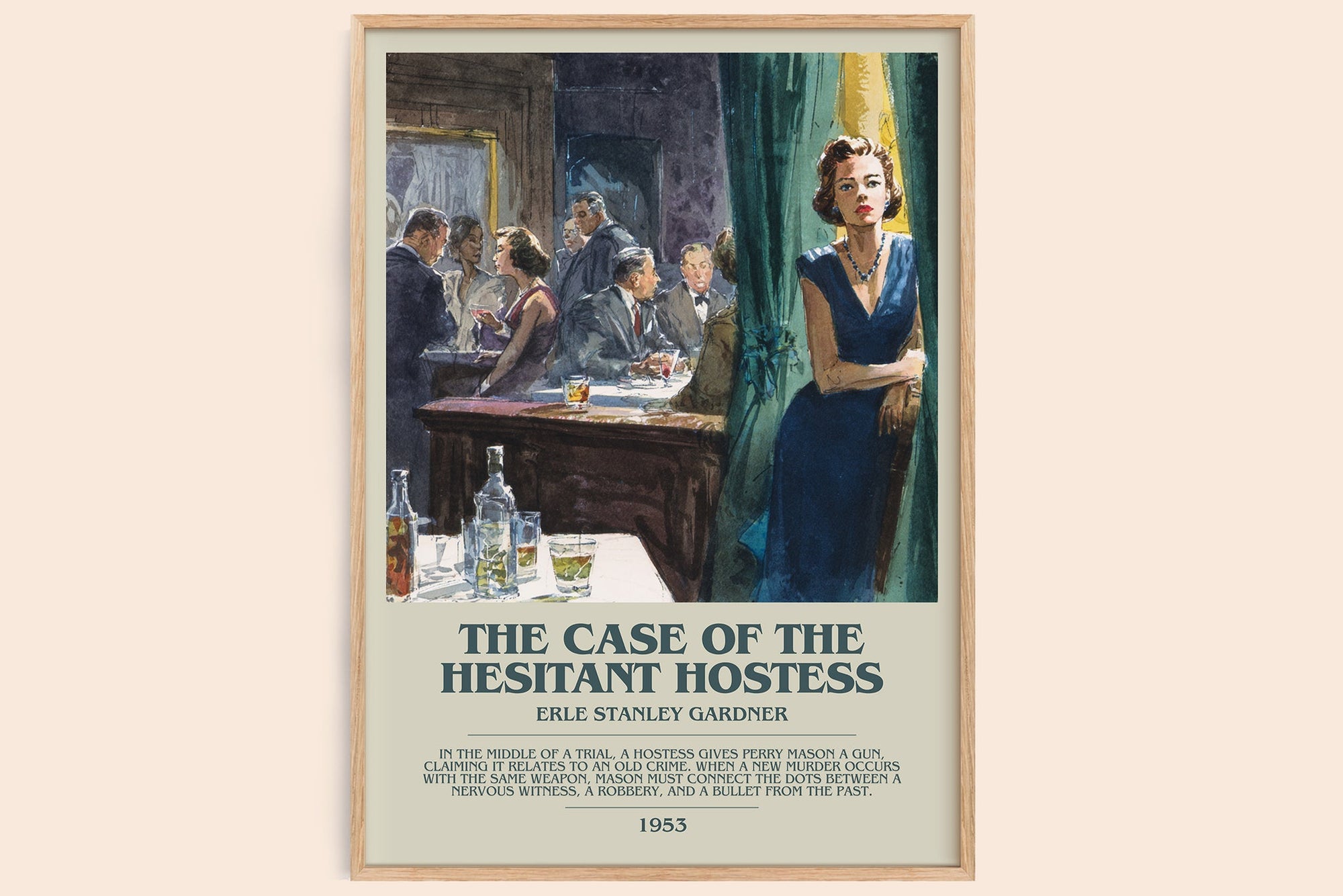 The Case of the Hesitant Hostess bookish book poster by Erle Stanley Gardner – framed literary art print
