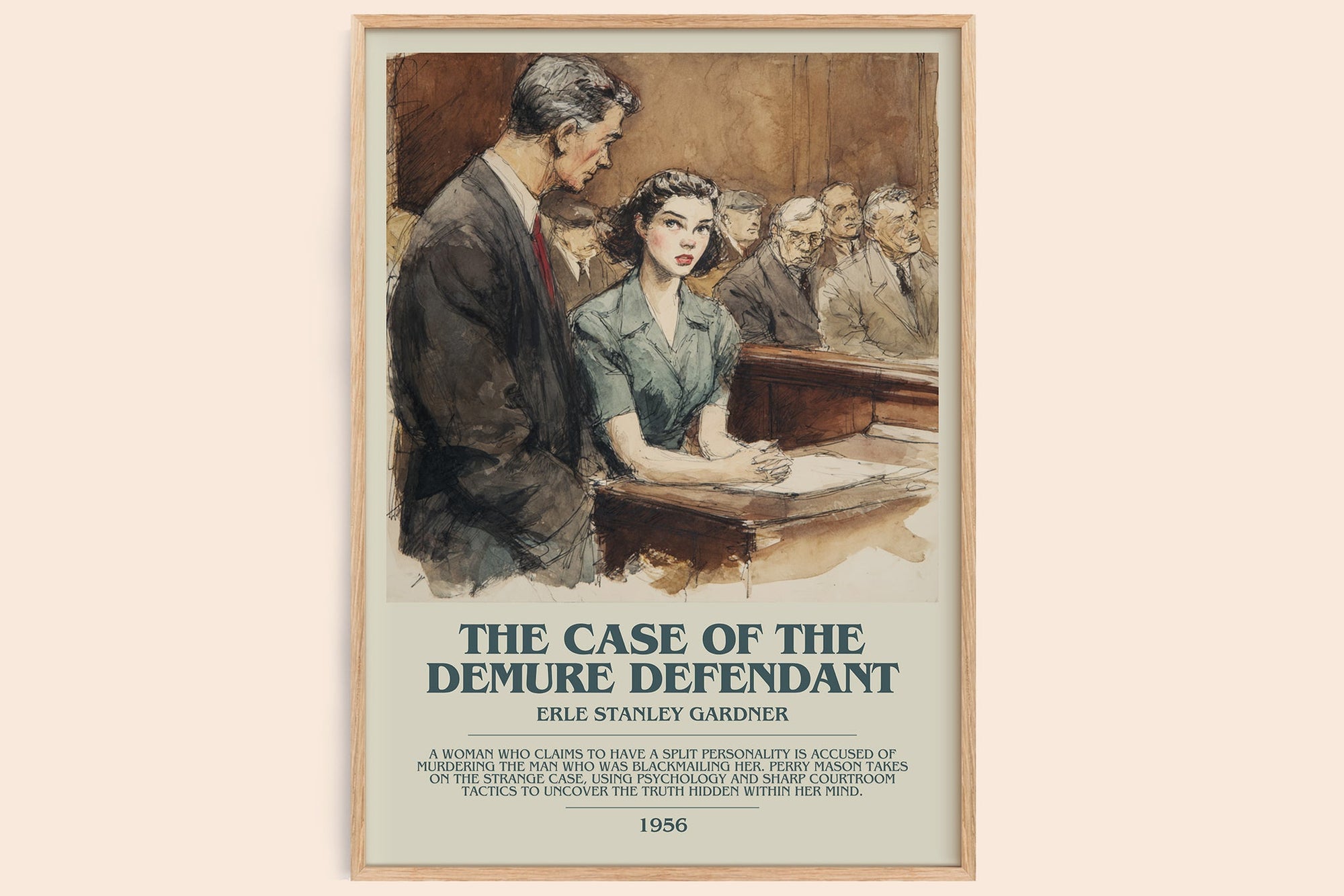 The Case of the Demure Defendant bookish book poster by Erle Stanley Gardner – framed literary art print