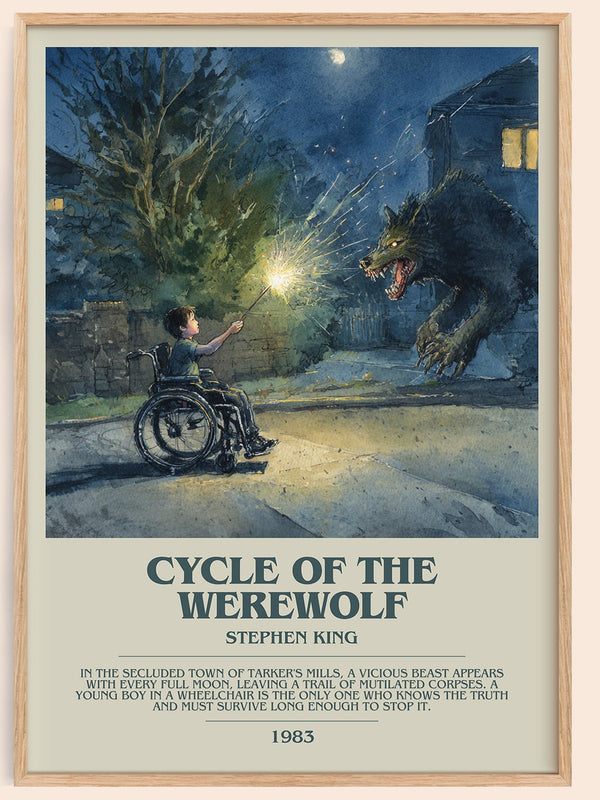 Cycle of the Werewolf bookish book poster by Stephen King – framed literary art print