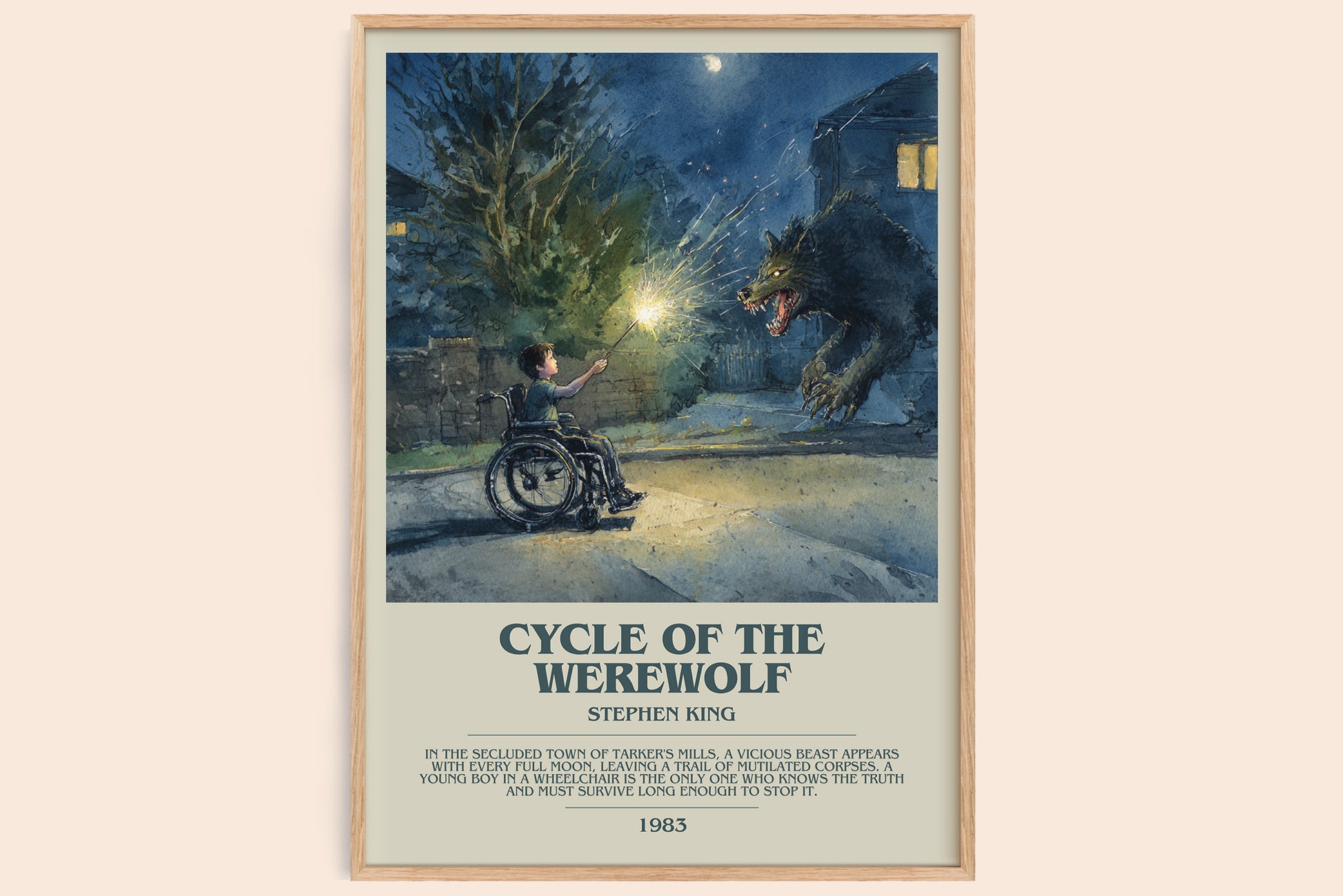 Cycle of the Werewolf bookish book poster by Stephen King – framed literary art print