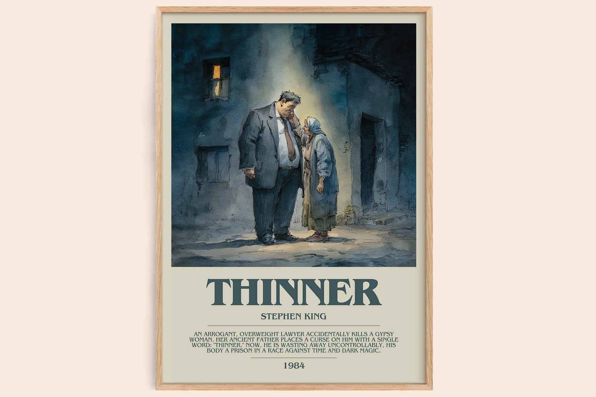 Thinner bookish book poster by Stephen King – framed literary art print