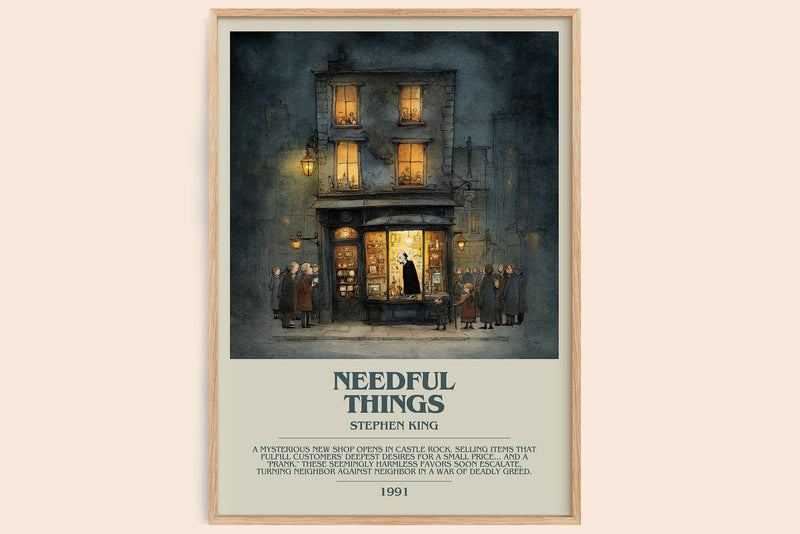 Needful Things bookish book poster by Stephen King – framed literary art print
