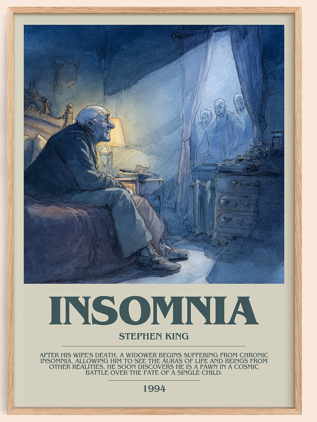 Insomnia bookish book poster by Stephen King – framed literary art print