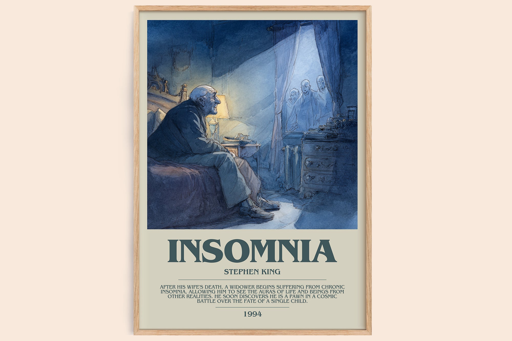 Insomnia bookish book poster by Stephen King – framed literary art print