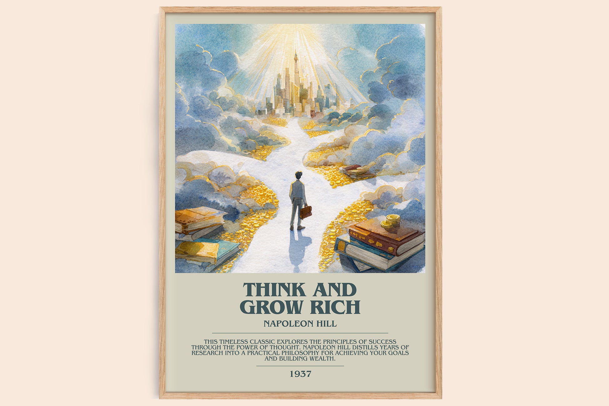 Think and Grow Rich bookish book poster by Napoleon Hill – framed literary art print