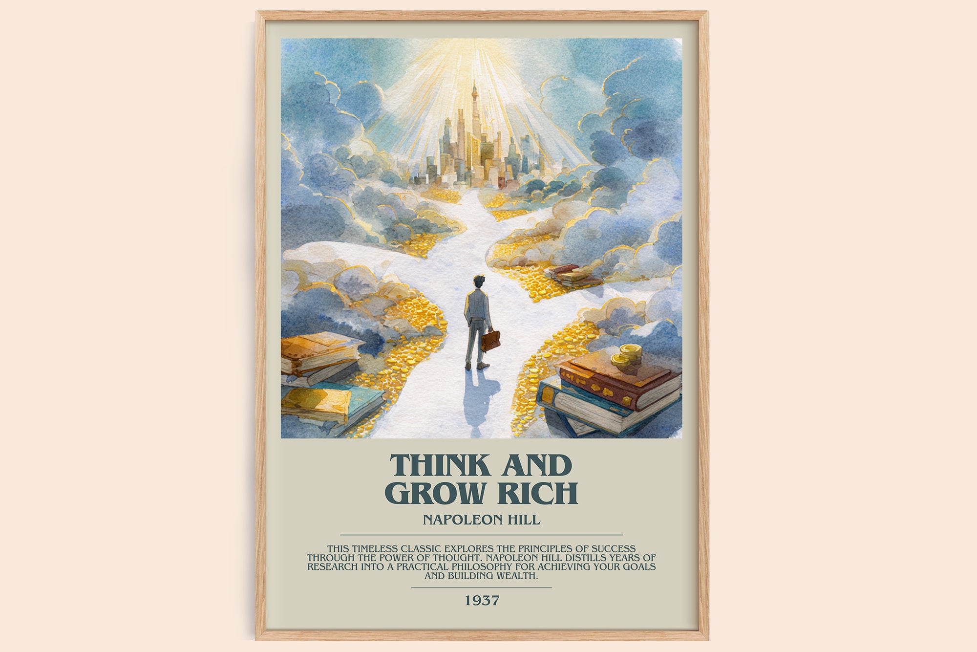 Think and Grow Rich bookish book poster by Napoleon Hill – framed literary art print