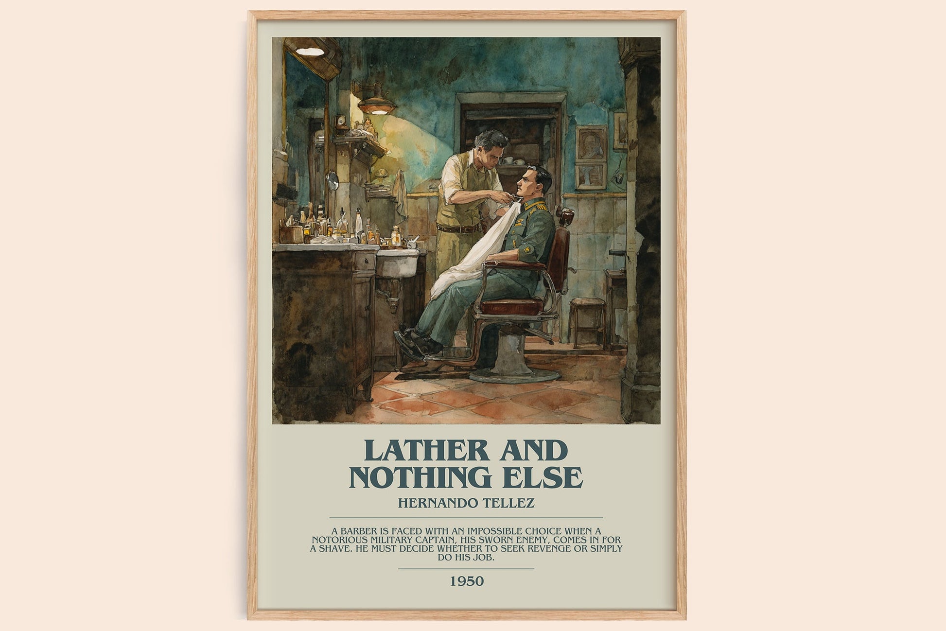 Lather And Nothing Else bookish book poster by Hernando Tellez – framed literary art print
