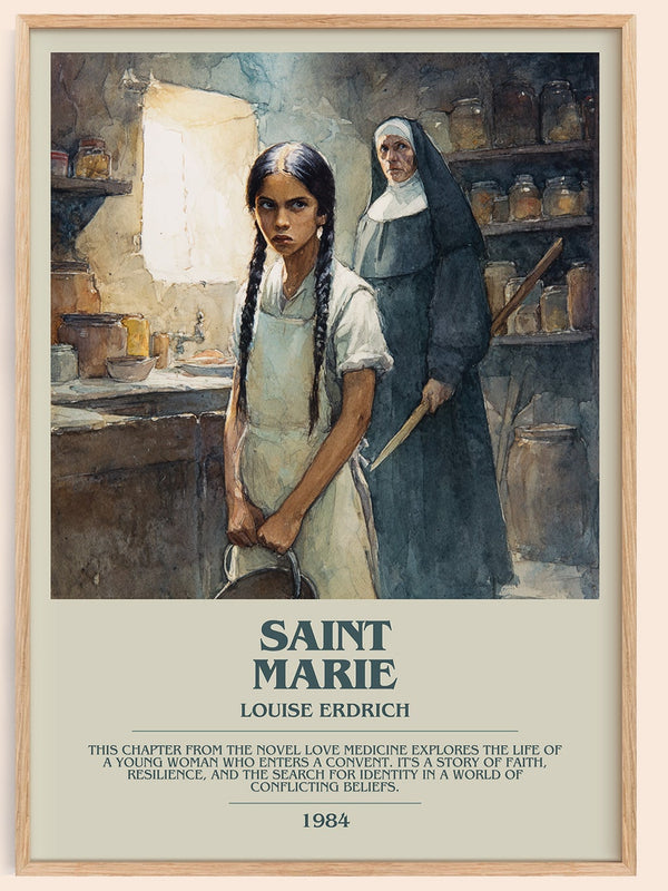 Saint Marie bookish book poster by Louise Erdrich – framed literary art print
