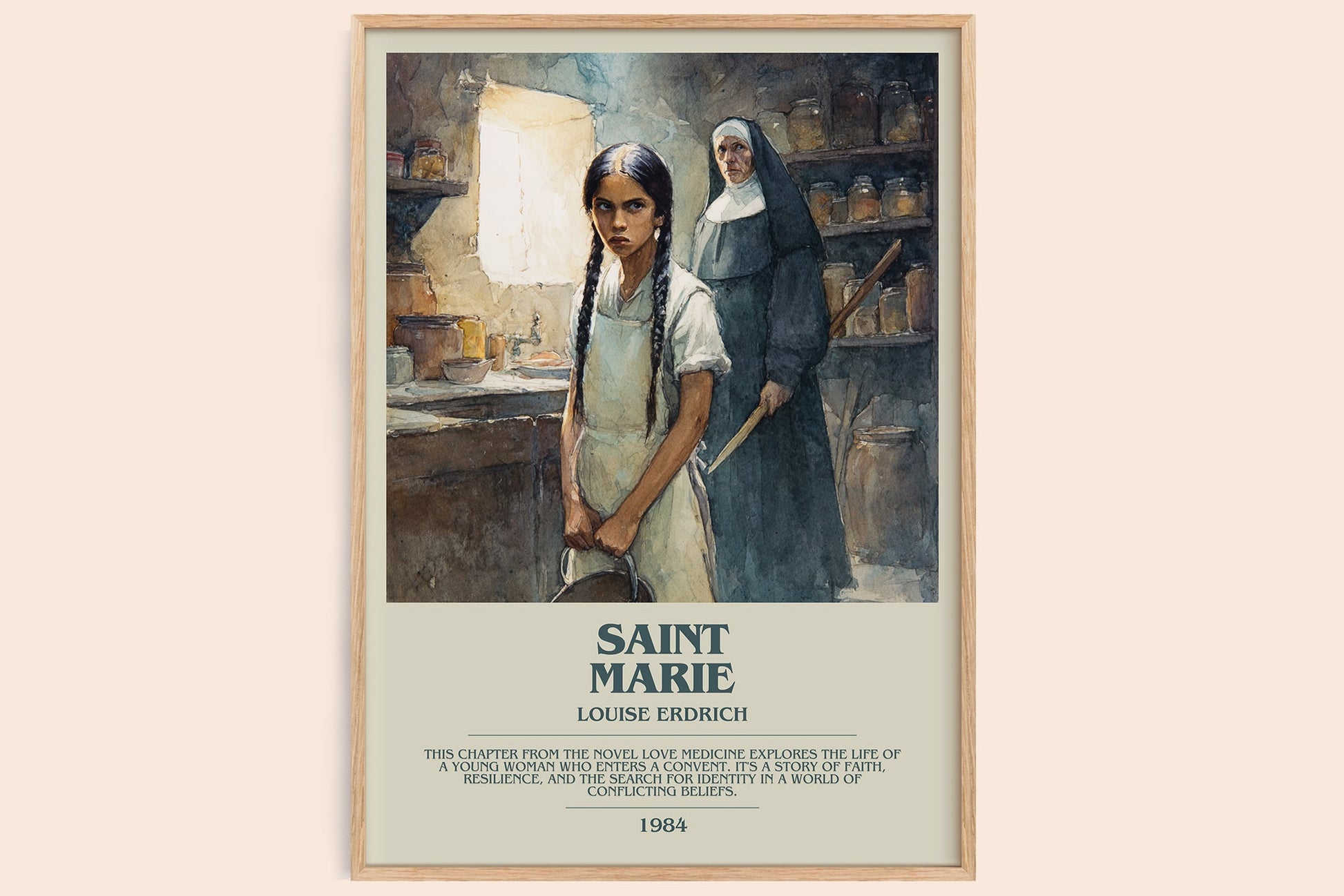 Saint Marie bookish book poster by Louise Erdrich – framed literary art print