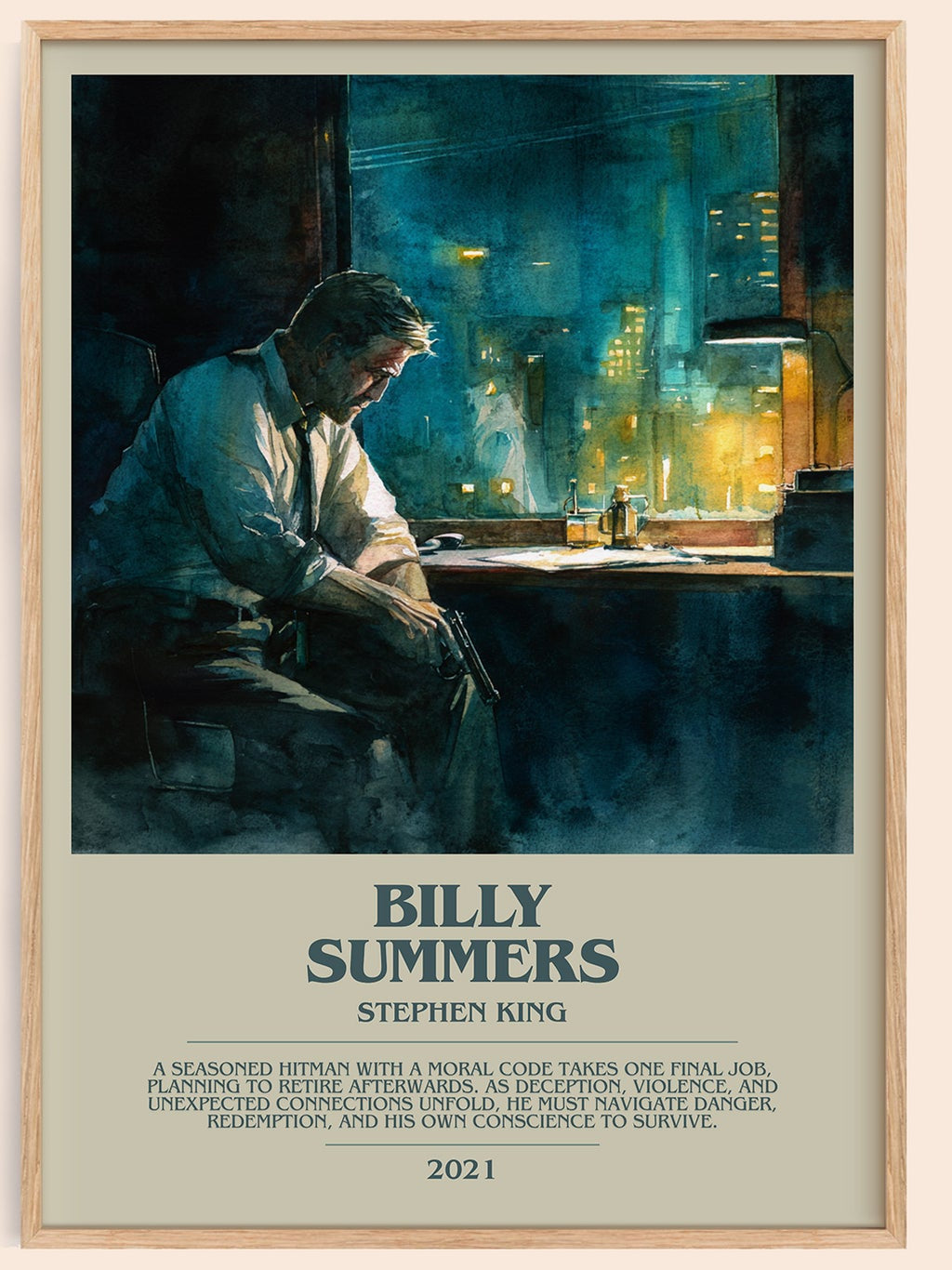 Billy Summers bookish book poster by Stephen King – framed literary art print