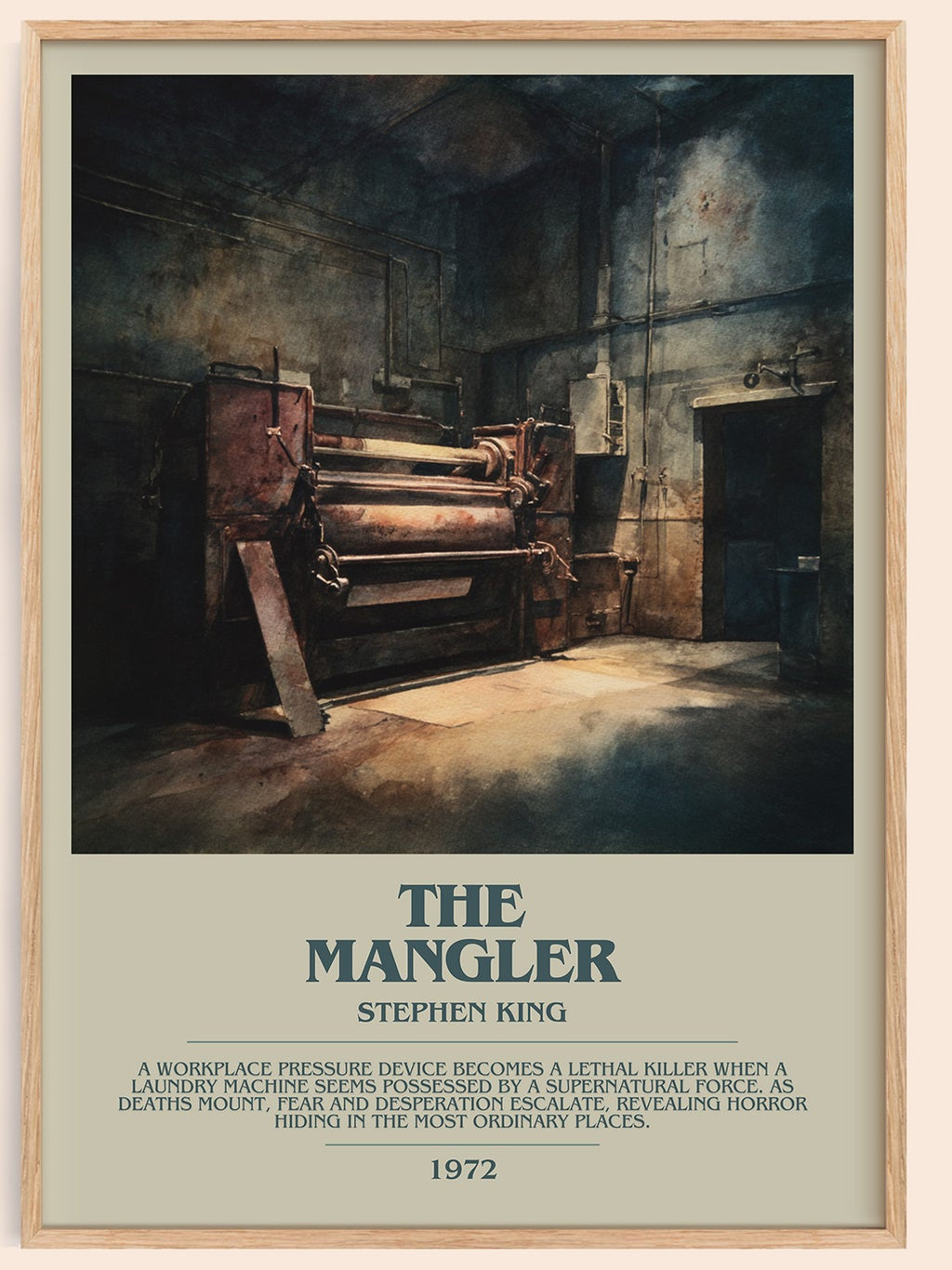 The Mangler bookish book poster by Stephen King – framed literary art print