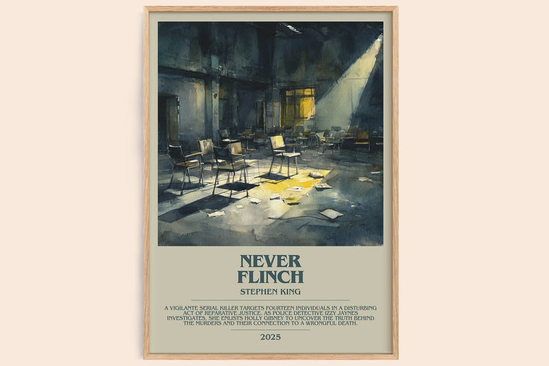 Never Flinch bookish book poster by Stephen King – framed literary art print