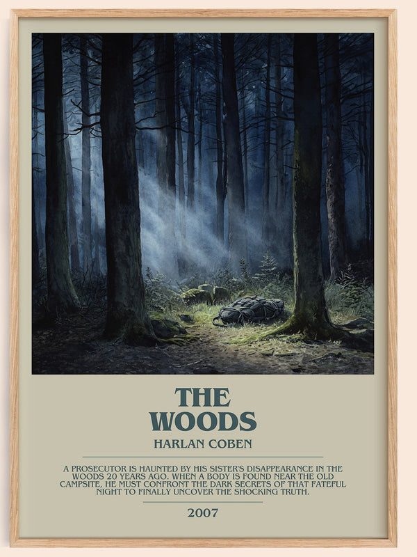 The Woods bookish book poster by Harlan Coben – framed literary art print