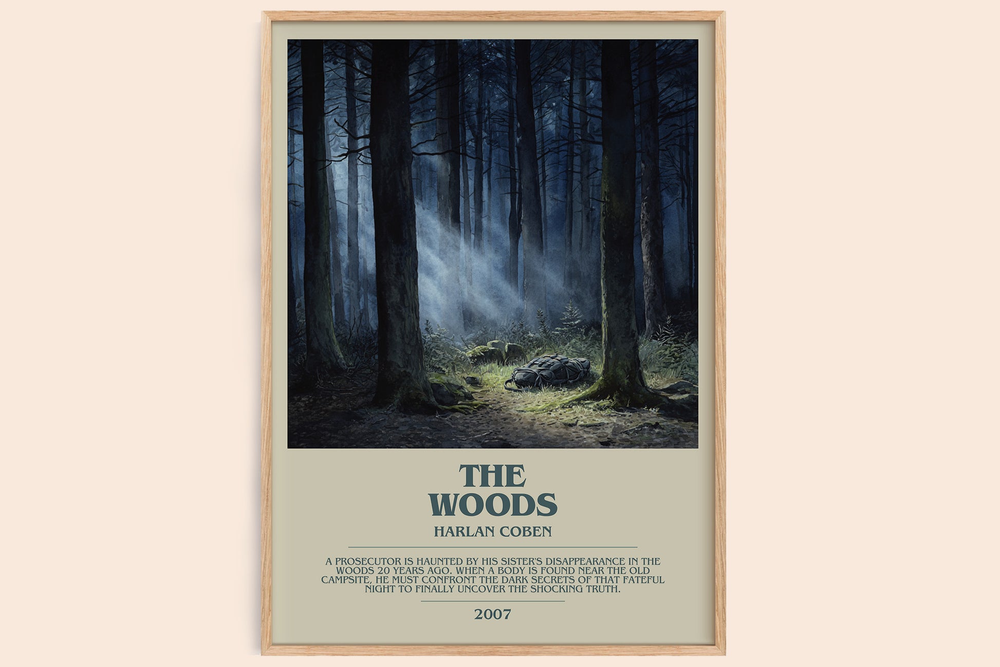 The Woods bookish book poster by Harlan Coben – framed literary art print