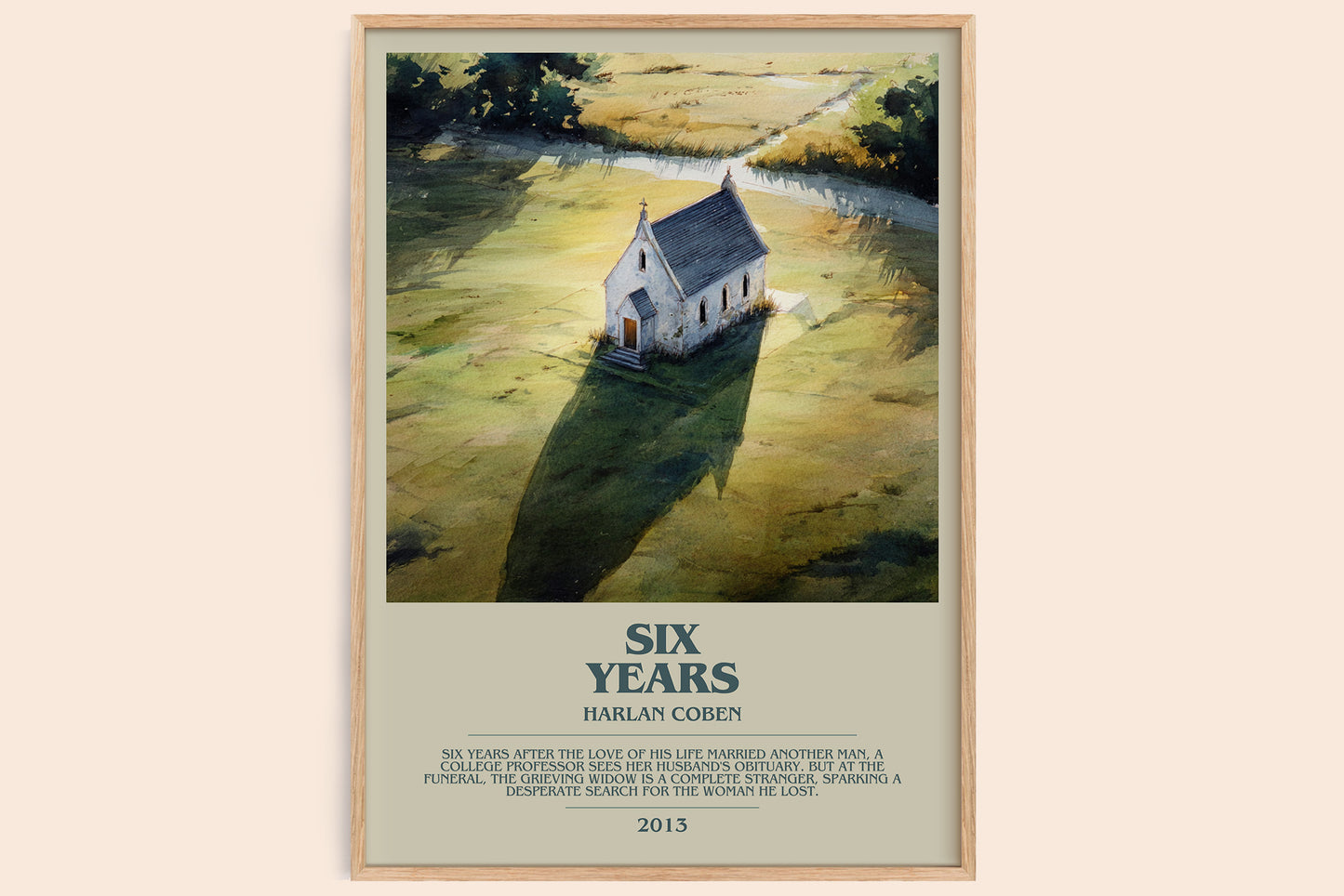 Six Years bookish book poster by Harlan Coben – framed literary art print