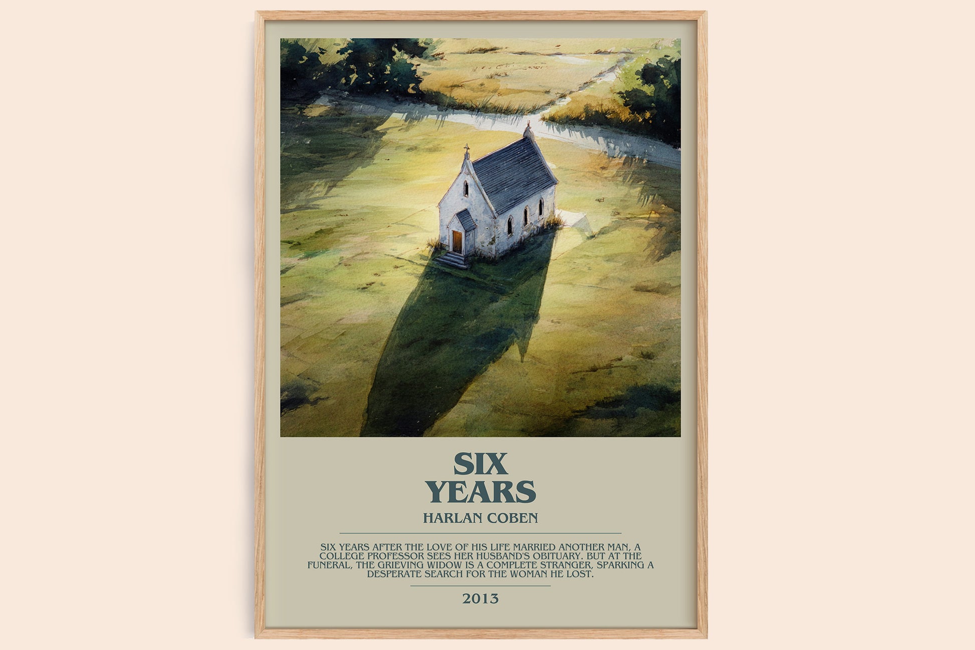 Six Years bookish book poster by Harlan Coben – framed literary art print