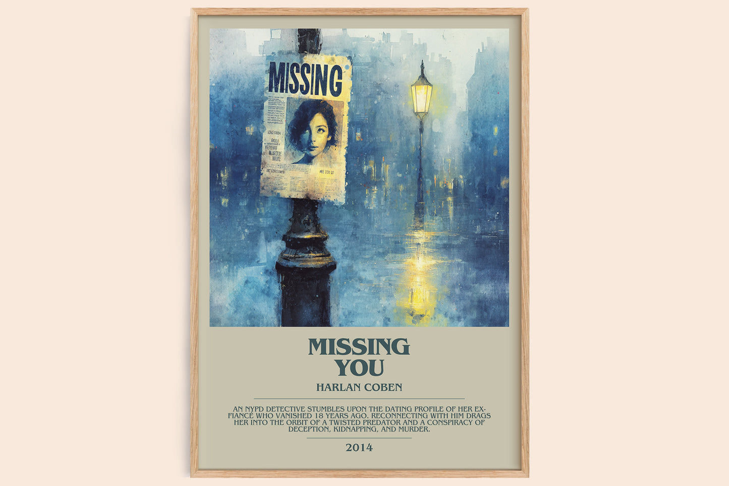 Missing You bookish book poster by Harlan Coben – framed literary art print