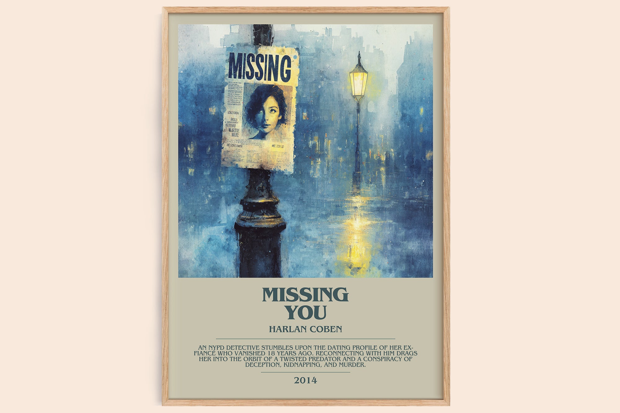 Missing You bookish book poster by Harlan Coben – framed literary art print