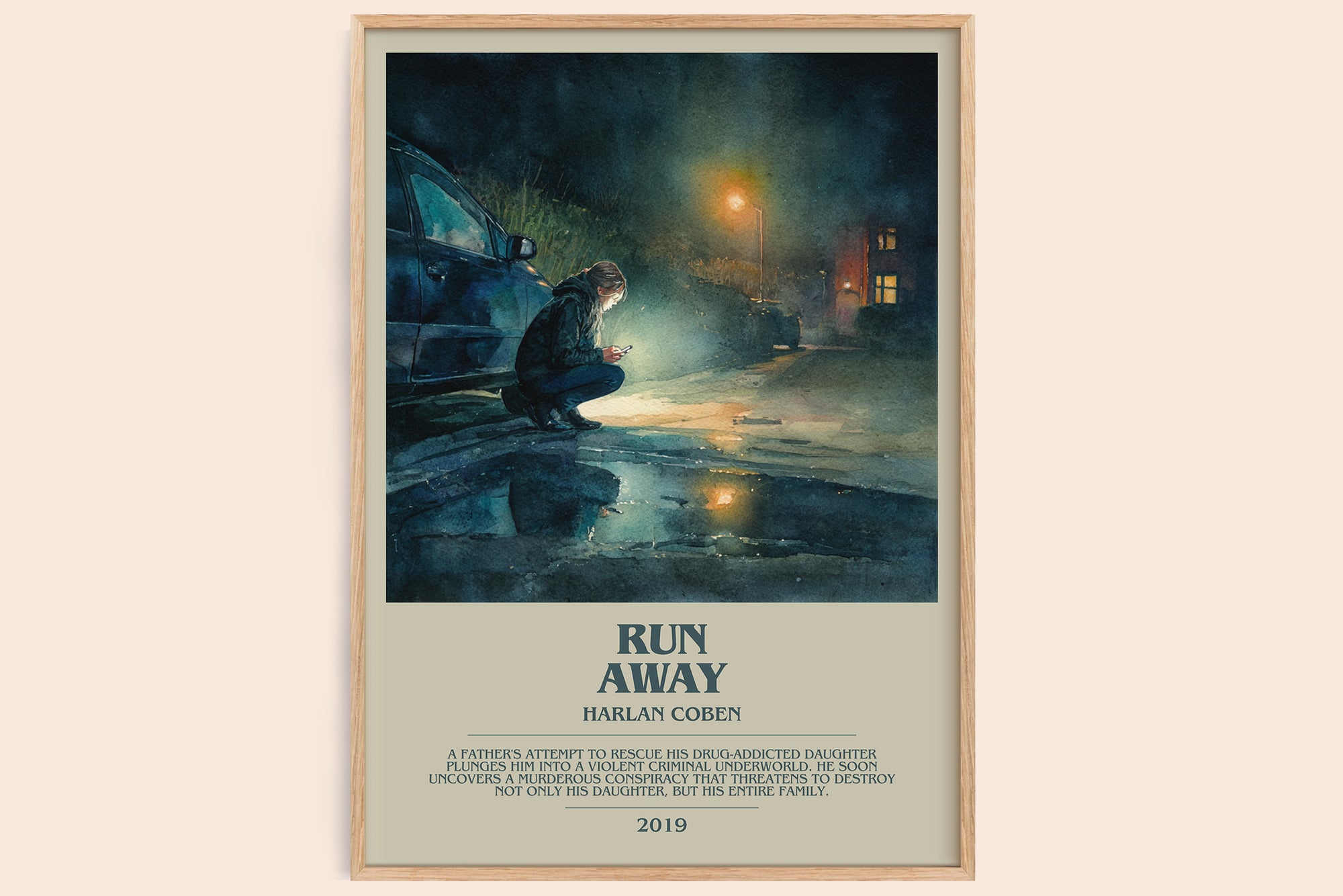 Run Away bookish book poster by Harlan Coben – framed literary art print