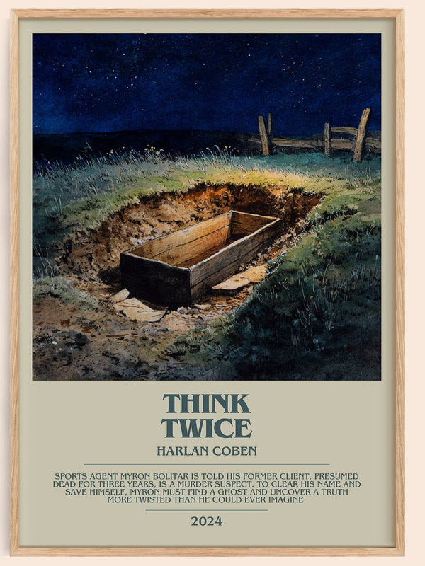 Think Twice bookish book poster by Harlan Coben – framed literary art print