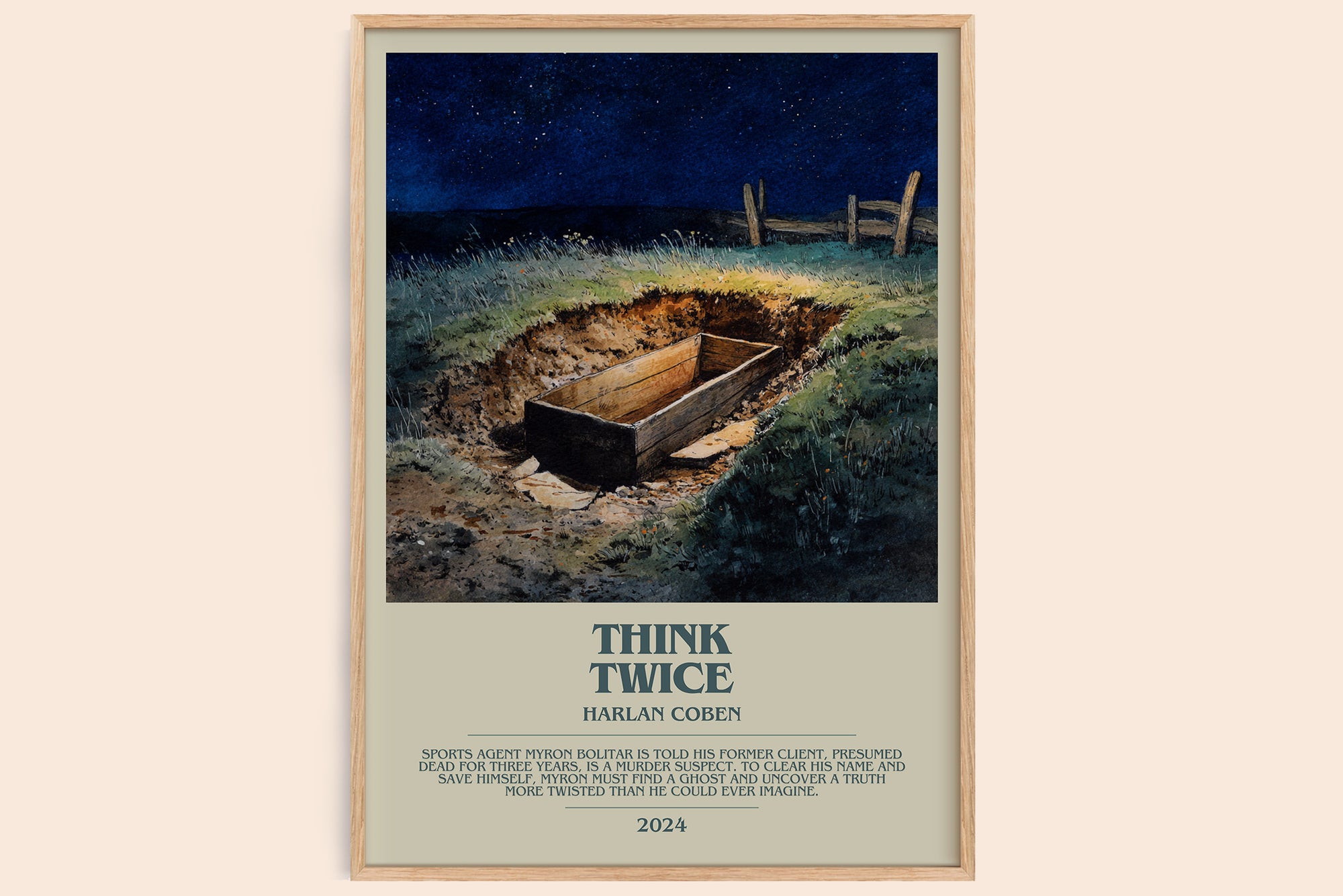 Think Twice bookish book poster by Harlan Coben – framed literary art print