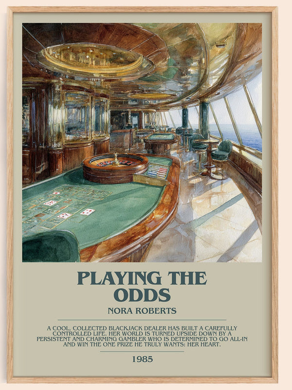 Playing the Odds bookish book poster by Nora Roberts – framed literary art print