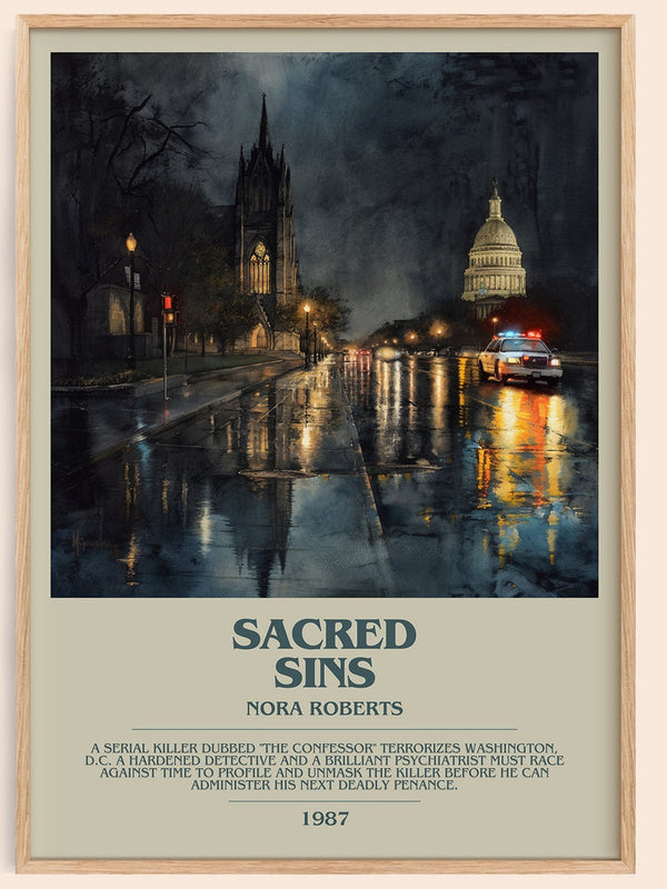 Sacred Sins bookish book poster by Nora Roberts – framed literary art print