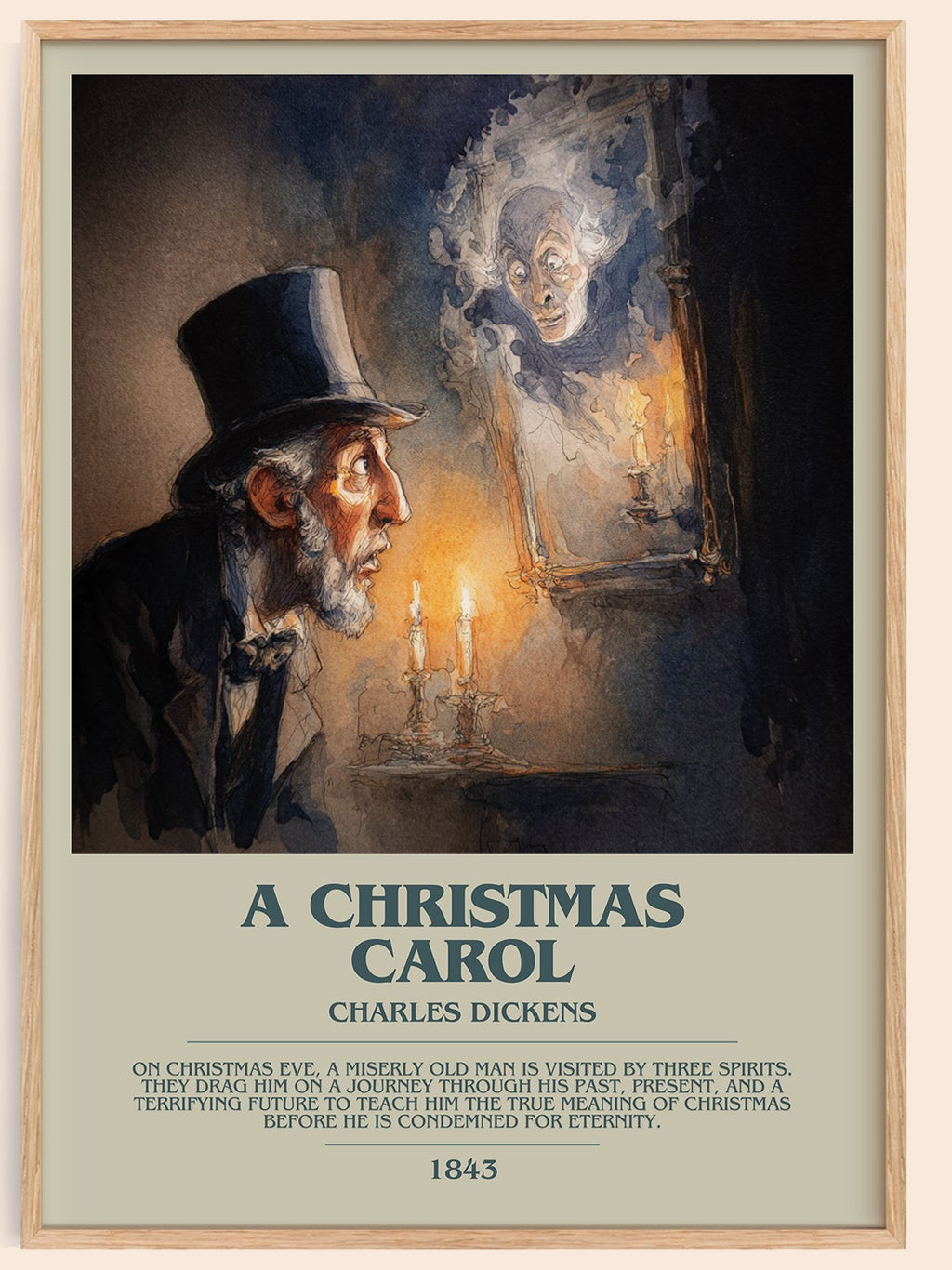 A Christmas Carol bookish book poster by Charles Dickens – framed literary art print